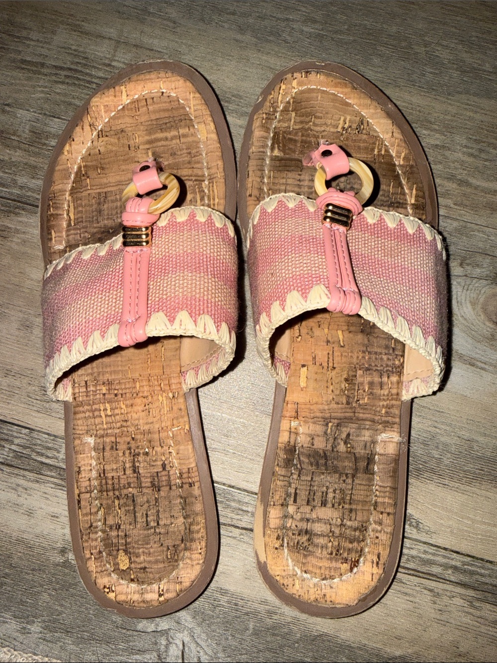Pink Cork-Style Slide Sandals with Fabric Strap